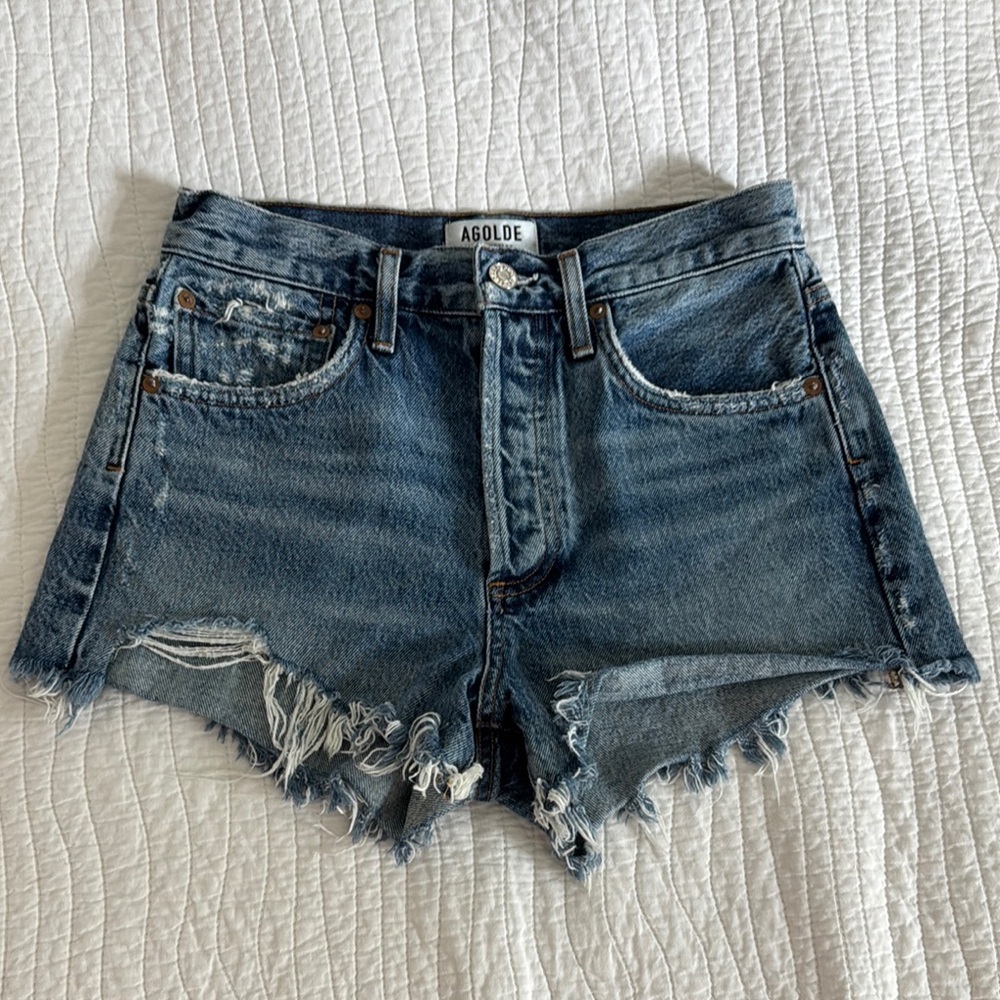 AGOLDE Women's 24 Blue Jean Denim Cutoff Shorts